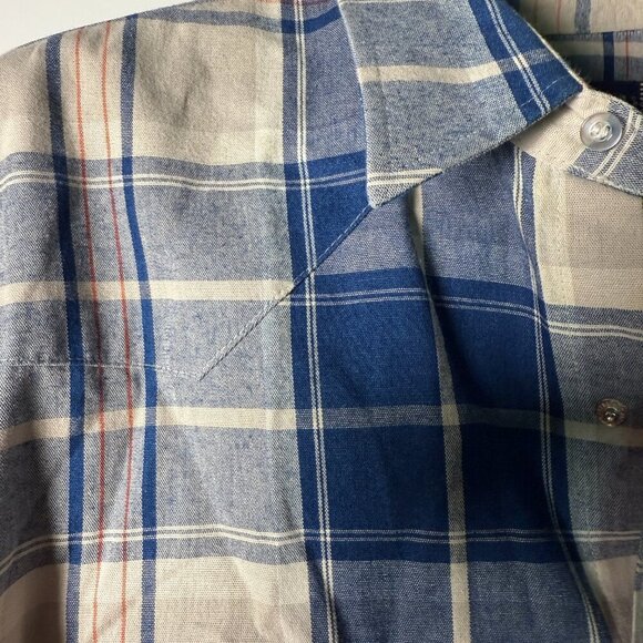 Wrangler Men's Long Sleeve Pearl Snap Blue & Cream Plaid Shirt 18 1/2 x 36 - Picture 7 of 11
